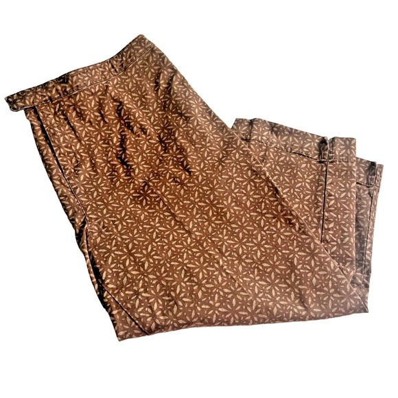 Coldwater Creek Capri 16 Brown Print Cropped Pant Flat Front Pockets - Picture 1 of 9
